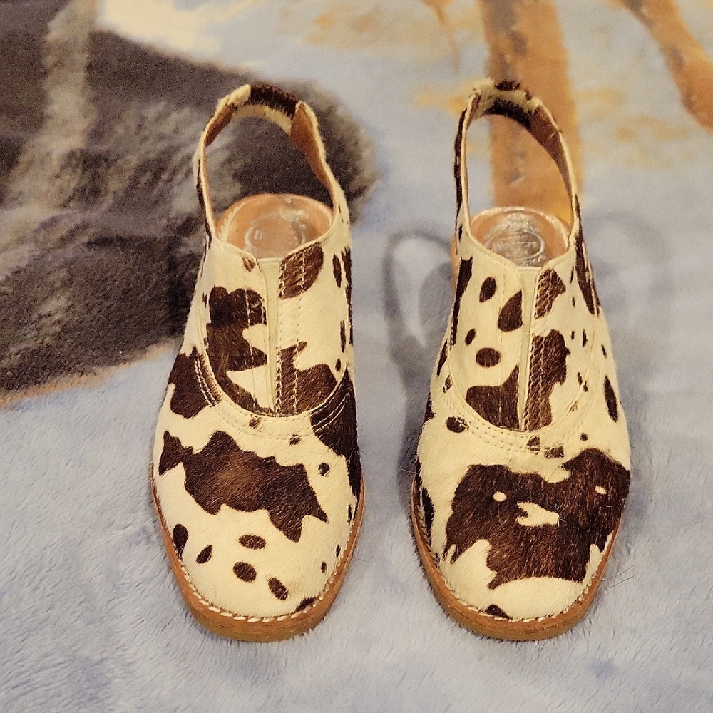 Jeffrey Campbell White and Brown Mules with Animal Print